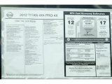 2012 Nissan Titan Pro-4X King Cab 4x4 Window Sticker