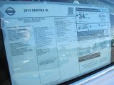 2013 Nissan Sentra SL Window Sticker