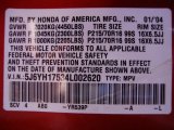 2004 Element Color Code for Sunset Orange Pearl - Color Code: YR539P