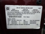 2000 GMC Sierra 1500 SLE Extended Cab 4x4 Info Tag
