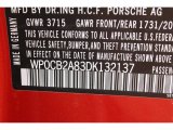 2013 Porsche Boxster S Info Tag