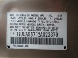 2002 Acura TL 3.2 Info Tag