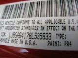 2008 Wrangler Color Code for Flame Red - Color Code: PR4