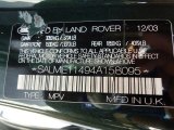 2004 Land Rover Range Rover HSE Info Tag