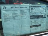 2013 Nissan Versa 1.6 SV Sedan Window Sticker