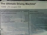 1999 BMW Z3 2.8 Coupe Window Sticker