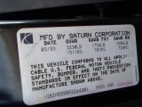 1993 Saturn S Series SL1 Sedan Info Tag