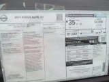 2014 Nissan Versa Note SV Window Sticker