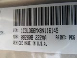 2008 Sebring Color Code for Light Sandstone Metallic - Color Code: PKG