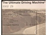 2002 BMW Z8 Roadster Window Sticker