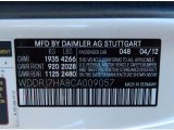 2012 SLS Color Code for designo Mystic White - Color Code: 048