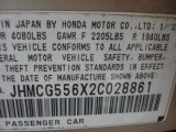 2002 Honda Accord EX Sedan Info Tag