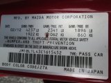 2012 MAZDA3 Color Code for Velocity Red Mica - Color Code: 27A