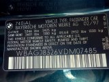 1997 BMW 7 Series 740iL Sedan Info Tag