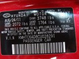 2012 Veloster Color Code for Boston Red - Color Code: P9R