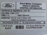 2009 Ford Ranger XL Regular Cab Info Tag