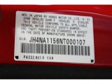 1992 Acura NSX Coupe Info Tag