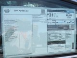 2014 Nissan Altima 2.5 Window Sticker