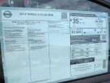 2015 Nissan Versa 1.6 S Plus Sedan Window Sticker