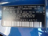 2001 BMW Z3 3.0i Roadster Info Tag