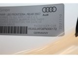 2015 Audi R8 Spyder V8 Info Tag