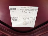 1999 Boxster Color Code for Arena Red Metallic - Color Code: L84S