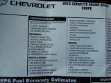 2012 Chevrolet Corvette Grand Sport Coupe Window Sticker