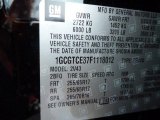 2015 Chevrolet Colorado Z71 Crew Cab 4WD Info Tag