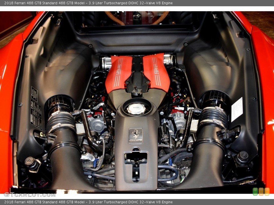 3.9 Liter Turbocharged DOHC 32-Valve V8 2018 Ferrari 488 GTB Engine