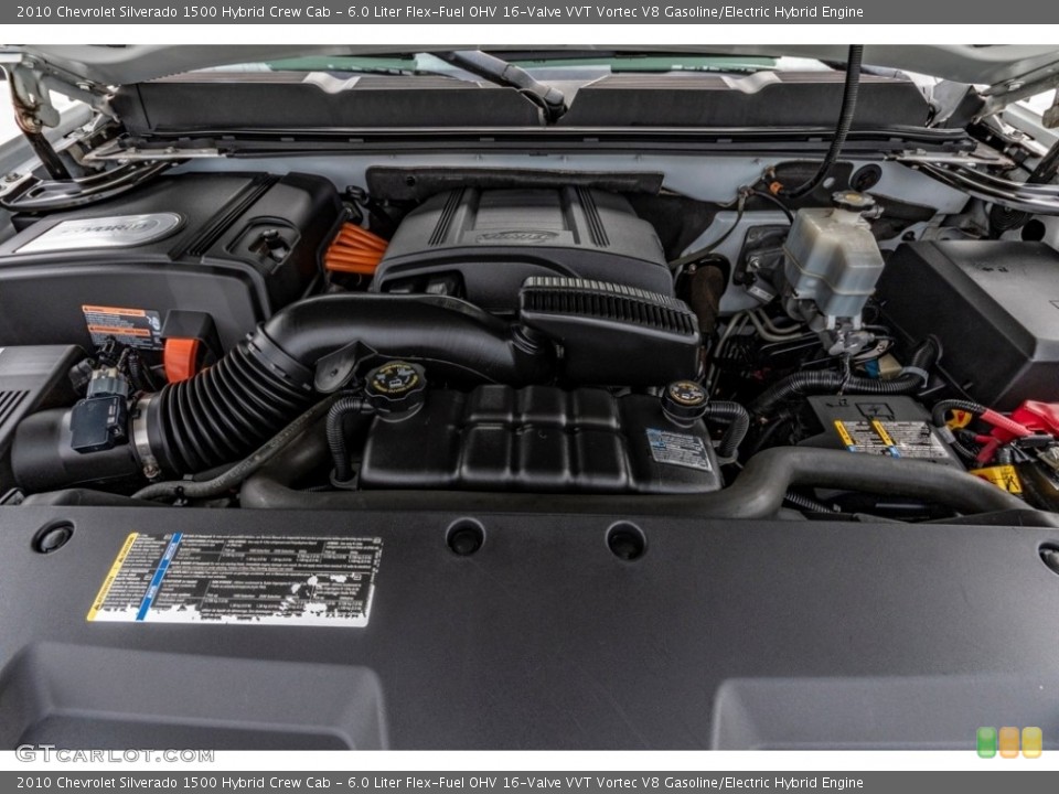 6.0 Liter Flex-Fuel OHV 16-Valve VVT Vortec V8 Gasoline/Electric Hybrid 2010 Chevrolet Silverado 1500 Engine