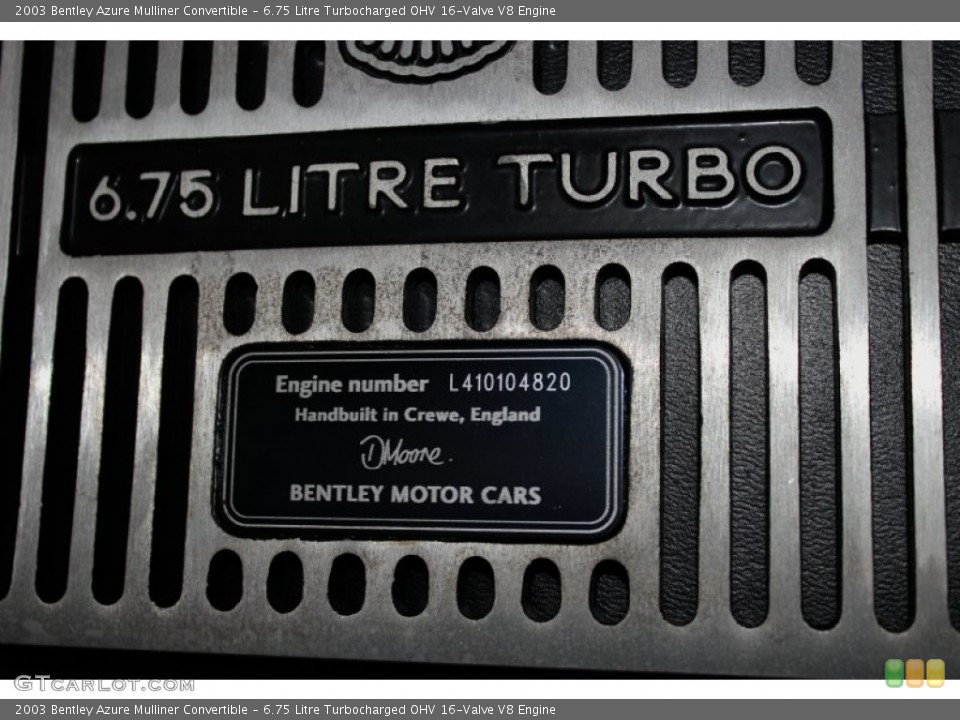 6.75 Litre Turbocharged OHV 16-Valve V8 Engine for the 2003 Bentley Azure #72770115
