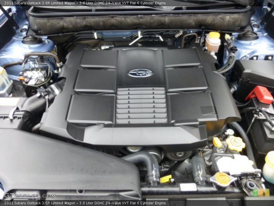 3.6 Liter DOHC 24-Valve VVT Flat 6 Cylinder 2011 Subaru Outback Engine