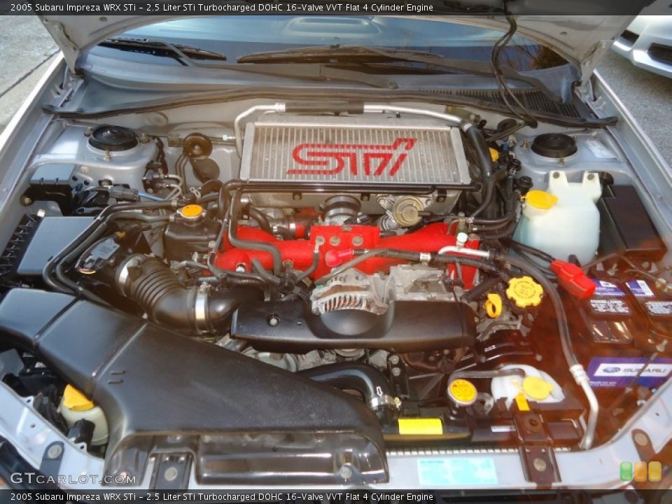 2.5 Liter STi Turbocharged DOHC 16-Valve VVT Flat 4 Cylinder 2005 Subaru Impreza Engine