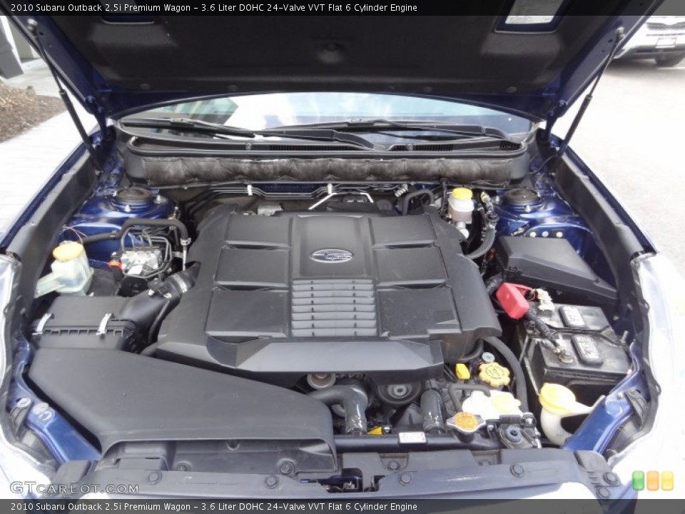 3.6 Liter DOHC 24-Valve VVT Flat 6 Cylinder 2010 Subaru Outback Engine