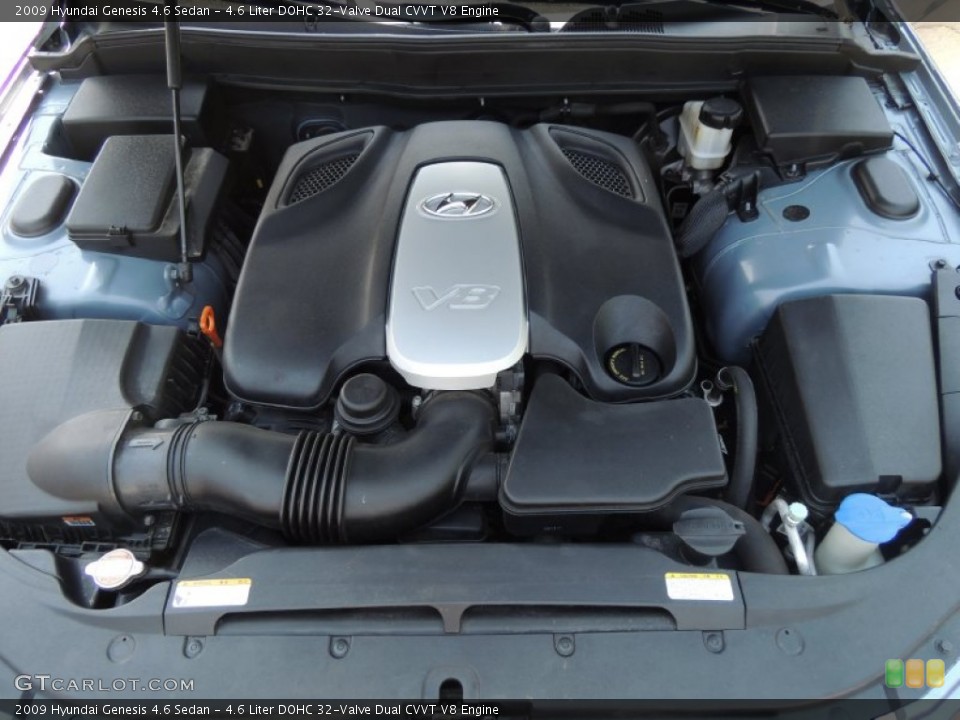 4.6 Liter DOHC 32-Valve Dual CVVT V8 2009 Hyundai Genesis Engine