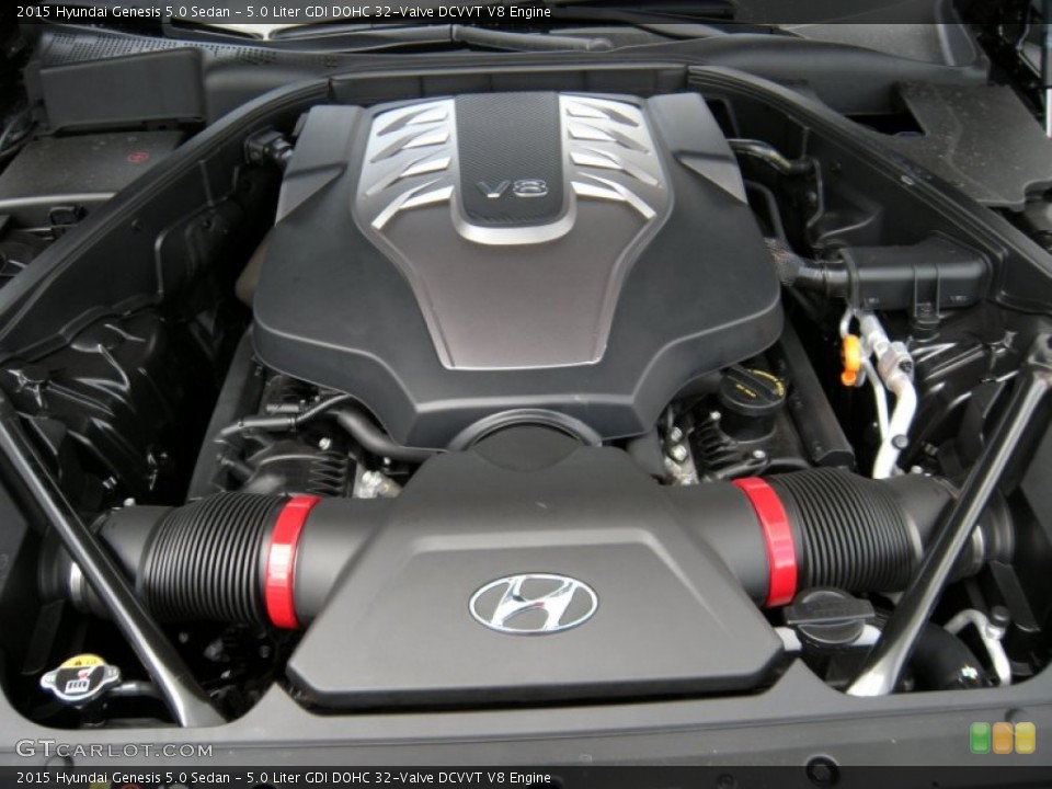 5.0 Liter GDI DOHC 32-Valve DCVVT V8 2015 Hyundai Genesis Engine