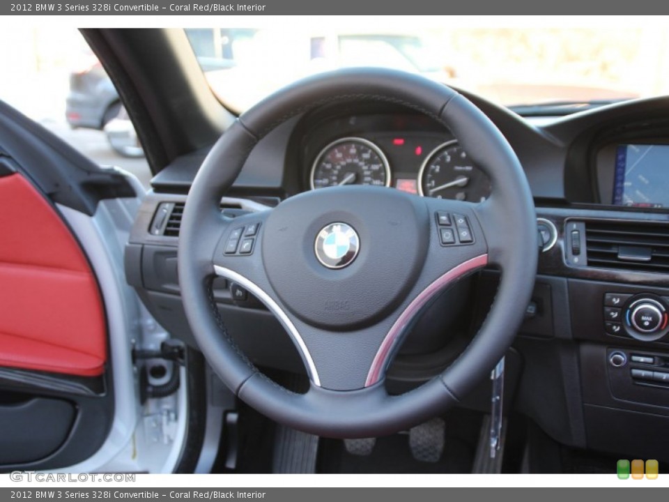 Coral Red/Black Interior Steering Wheel for the 2012 BMW 3 Series 328i Convertible #101480172