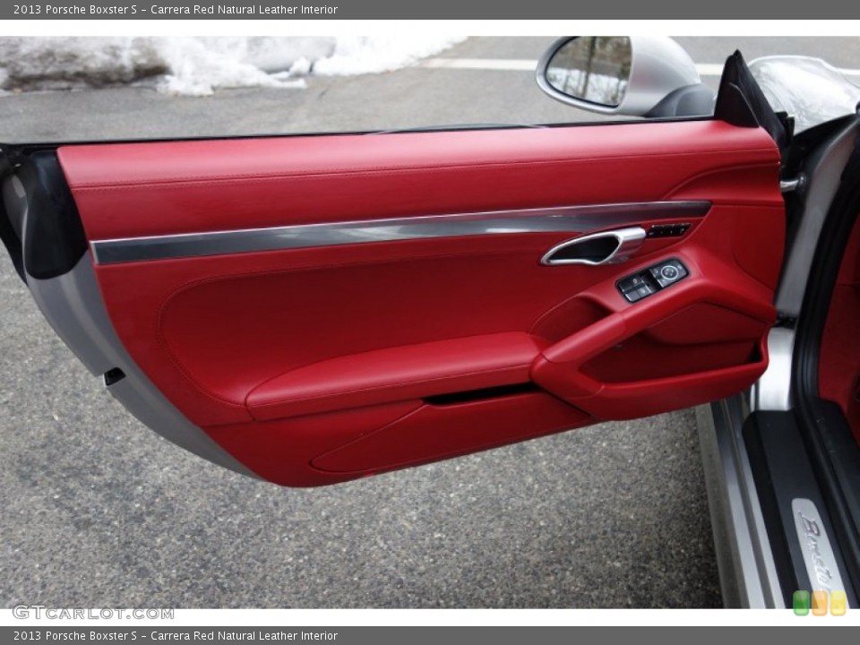 Carrera Red Natural Leather Interior Door Panel for the 2013 Porsche Boxster S #101490614