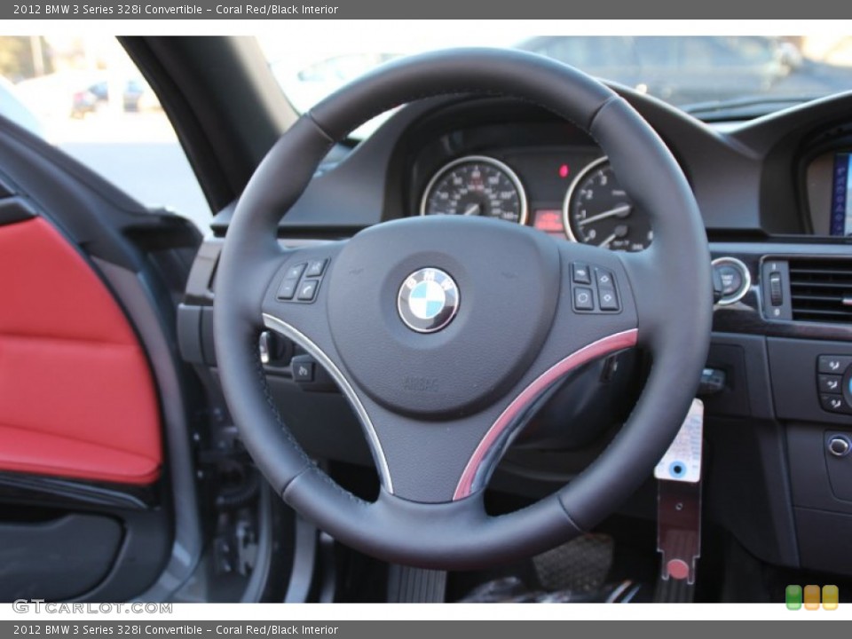 Coral Red/Black Interior Steering Wheel for the 2012 BMW 3 Series 328i Convertible #102474225