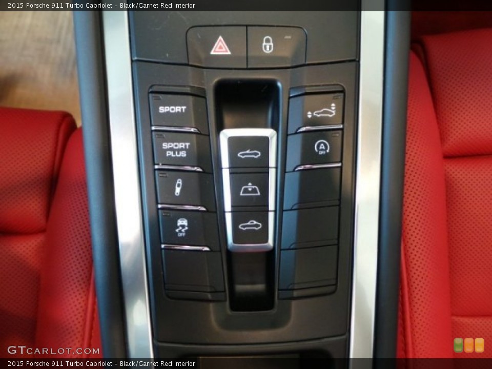 Black/Garnet Red Interior Controls for the 2015 Porsche 911 Turbo Cabriolet #102522982