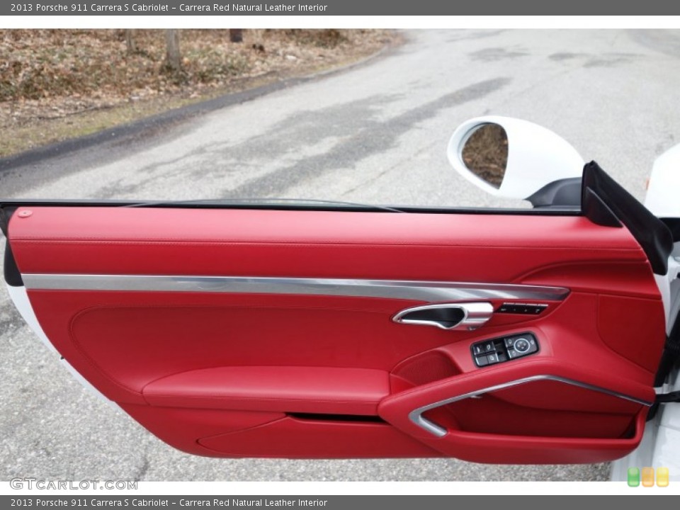 Carrera Red Natural Leather Interior Door Panel for the 2013 Porsche 911 Carrera S Cabriolet #102590279