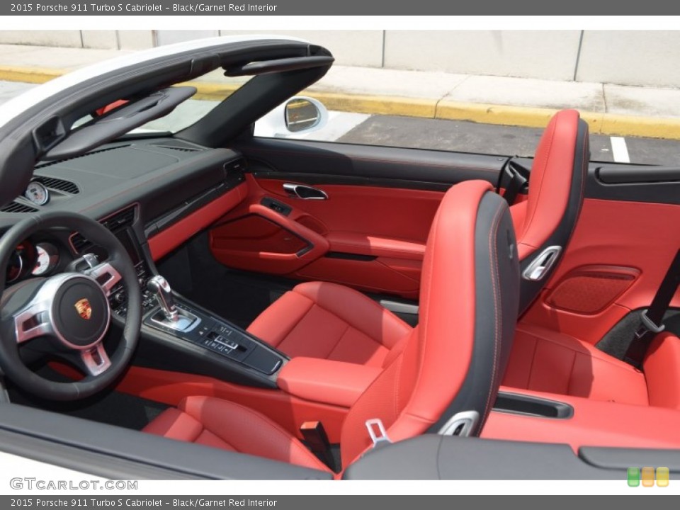 Black/Garnet Red Interior Front Seat for the 2015 Porsche 911 Turbo S Cabriolet #103638581