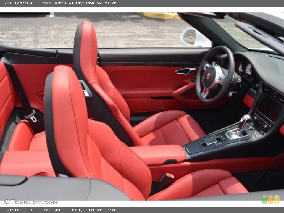Black/Garnet Red Interior Front Seat for the 2015 Porsche 911 Turbo S Cabriolet #103638596