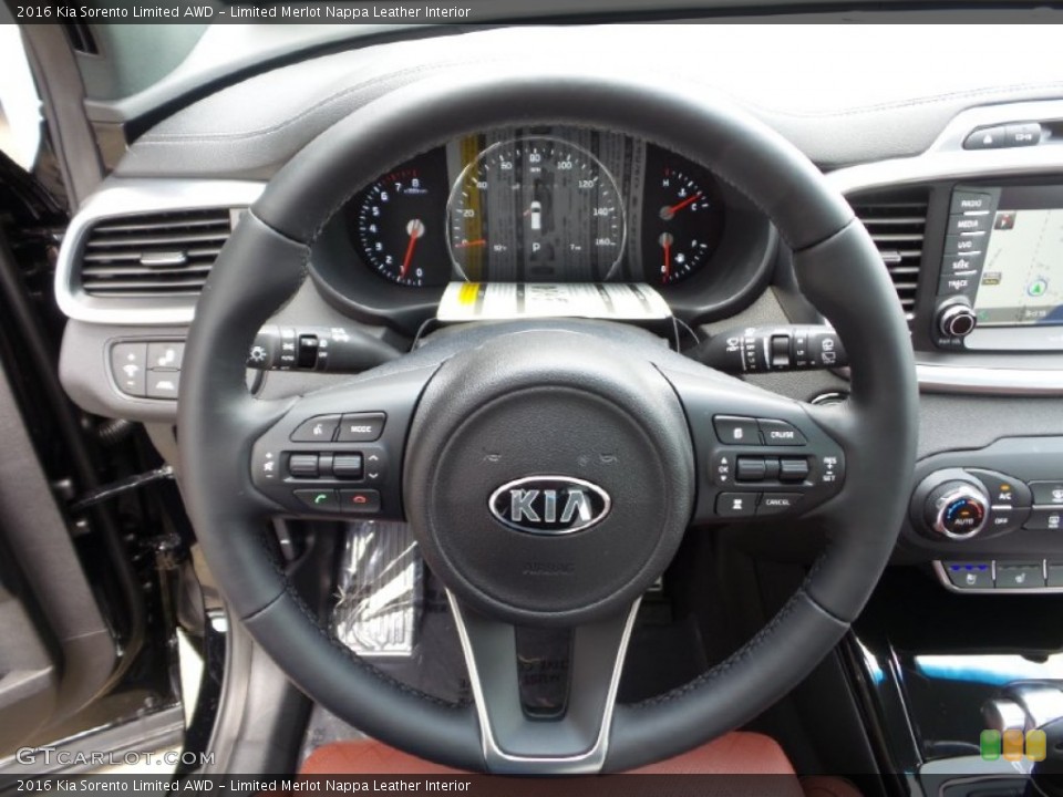 Limited Merlot Nappa Leather Interior Steering Wheel for the 2016 Kia Sorento Limited AWD #104741750