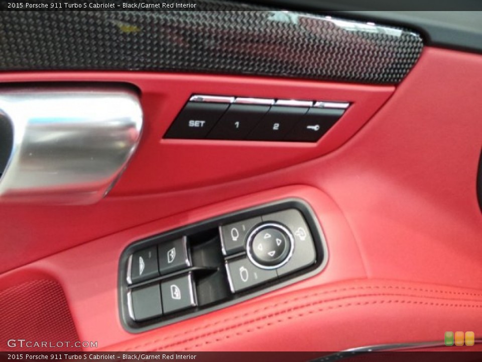 Black/Garnet Red Interior Controls for the 2015 Porsche 911 Turbo S Cabriolet #105198356