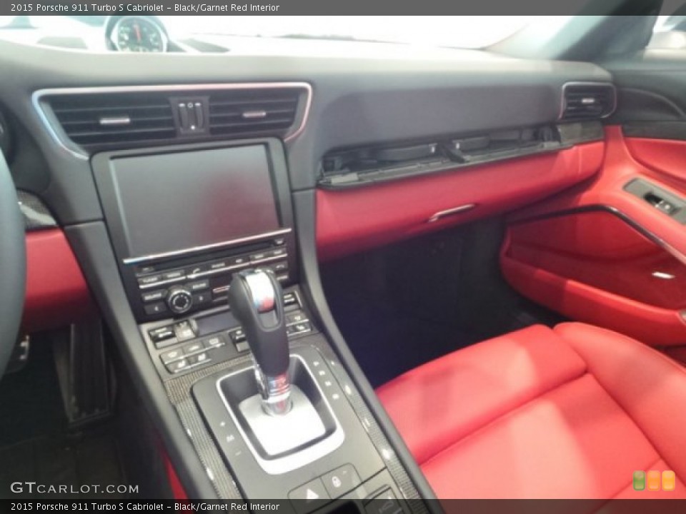 Black/Garnet Red Interior Controls for the 2015 Porsche 911 Turbo S Cabriolet #105198449