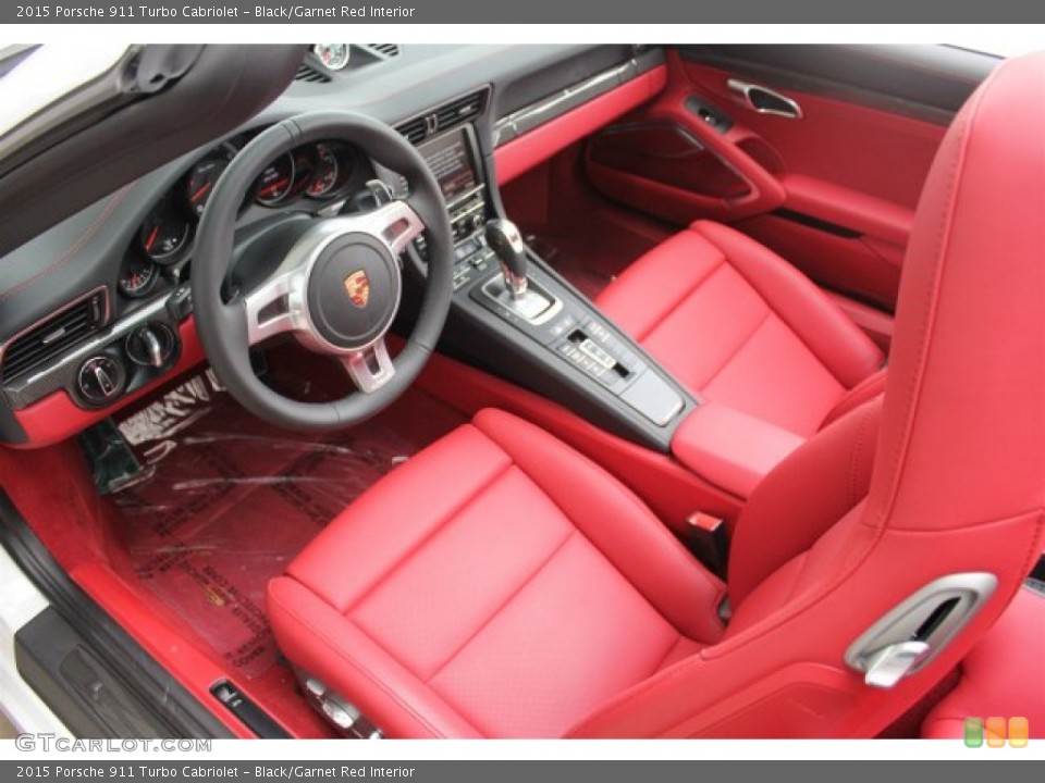 Black/Garnet Red Interior Photo for the 2015 Porsche 911 Turbo Cabriolet #105313805
