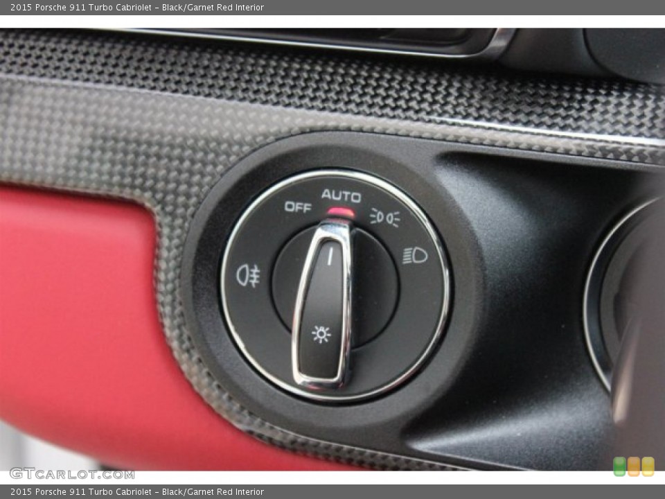 Black/Garnet Red Interior Controls for the 2015 Porsche 911 Turbo Cabriolet #105313995