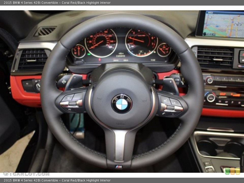 Coral Red/Black Highlight Interior Steering Wheel for the 2015 BMW 4 Series 428i Convertible #105420549