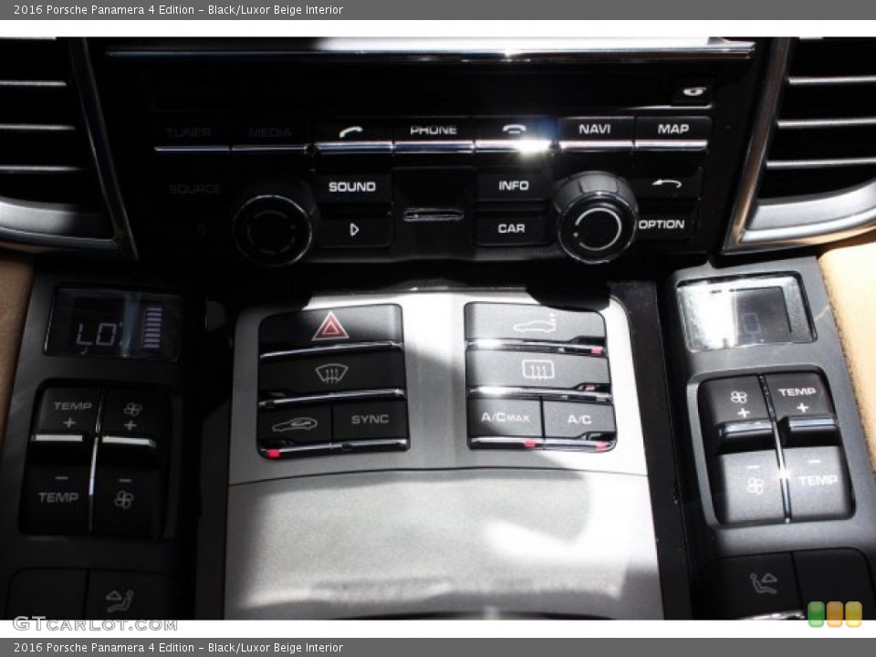 Black/Luxor Beige Interior Controls for the 2016 Porsche Panamera 4 Edition #105600693